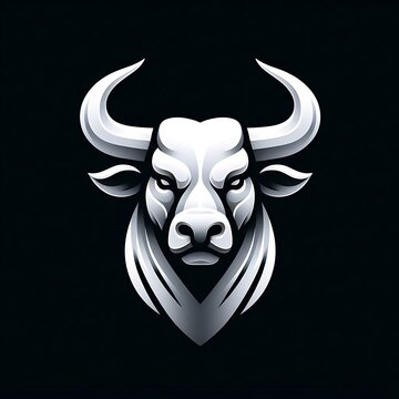 A white Bull head graphics mockup on black background