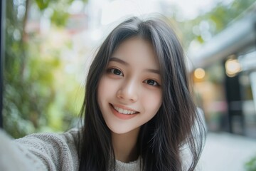 beautiful Asian young woman make selfie 