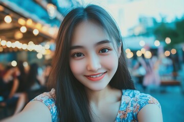 beautiful Asian young woman make selfie 