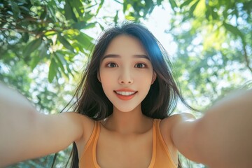 beautiful Asian young woman make selfie 