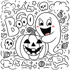 Cute and spooky Halloween coloring page for AI generates vector art