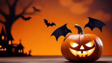 festive halloween concept featuring pumpkins bats ghosts orange background greeting card template space text