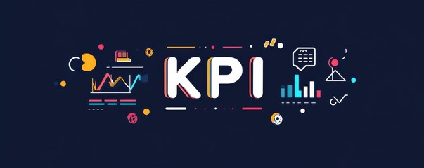 Poster - Colorful illustration of KPI with graphs and charts on dark background