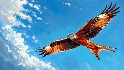 Wall Mural - Majestic red kites soaring gracefully against a vibrant blue sky