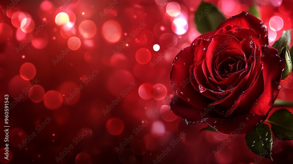 This high-definition close-up captures a single vibrant red rose ...