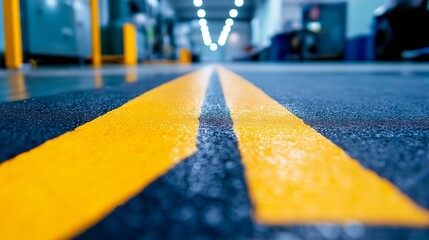 empty warehouse with yellow and black stripes