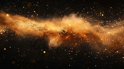 Poster - Metallic powder interacts dynamically, forming intricate patterns and textures against a dark backdrop. The reaction creates a mesmerizing visual effect, resembling distant galaxies