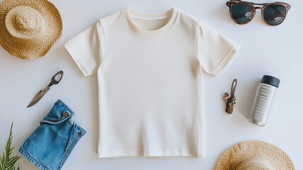 White T Shirt Mockup with Summer Accessories