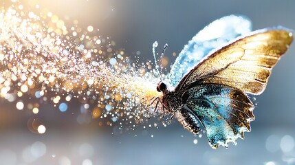 Wall Mural -   Butterfly close-up, wings with droplets, blurry background