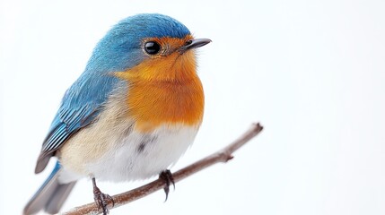 Wall Mural - Bluebird on a branch, plain white background