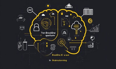 Aufkleber - AI brainstorming concept with digital brain and various icons depicting artificial intelligence and technology integration