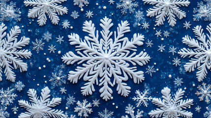 A blue background with snowflakes on it. The snowflakes are white and scattered all over the background