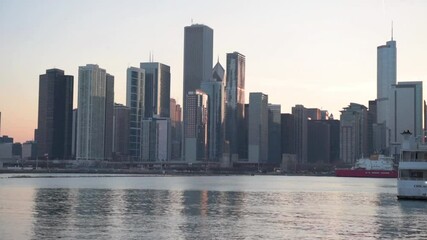 Poster - Lake Michigan and Chicago City Skyline Business District in Background. Illinois, USA