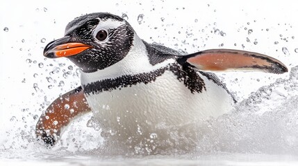 Wall Mural - Penguin in mid-swim on a clean white backdrop