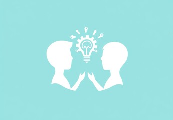 Poster - Business collaboration and idea sharing between two professionals with light bulb concept