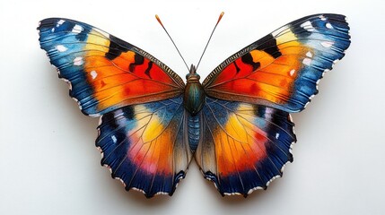 Wall Mural - Vibrant butterfly on plain white background