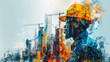 © Paula - Double exposure of man in hard hat and colorful cityscape