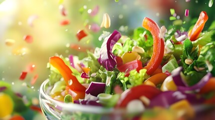 Wall Mural - Organic salad, colorful mix of fresh vegetables, 3D illustration