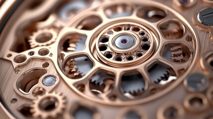 Poster - A close up of a gold watch with gears and wheels, AI