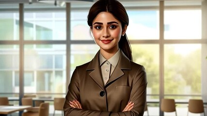 Poster - Confident Young Businesswoman Standing in Contemporary Office Space Generative AI