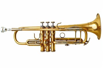 Old gold trumpet on white background