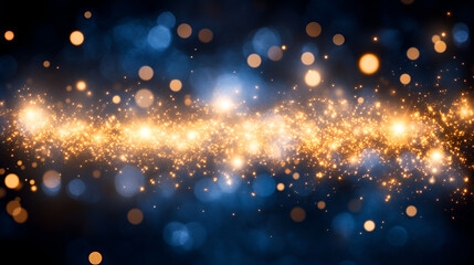 Poster - A vibrant display of golden sparkling lights against a deep blue background creating a mesmerizing cosmic effect in a digital realm