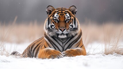 Wall Mural - Beautiful tiger sitting gracefully with a white background for focus