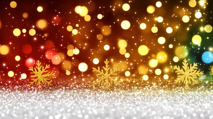 Aufkleber - Festive winter background with colorful bokeh lights and golden snowflakes creating a cheerful holiday atmosphere