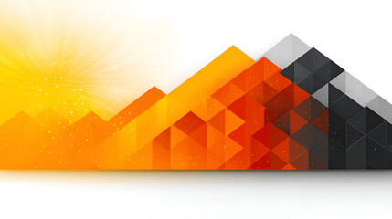 Poster - Colorful geometric mountain landscape with sun rising above in a vibrant digital art display