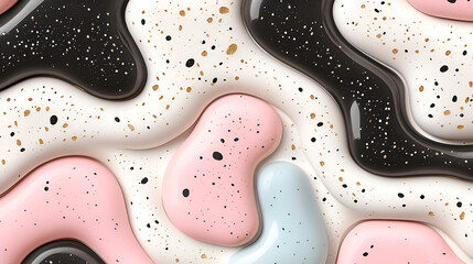 Poster - Abstract colorful patterns with black, pink, and white shapes on a textured surface enhancing a modern design aesthetic