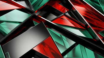 Wall Mural - Abstract background with three dimensional green and red glass shapes. Neural network ai generated art