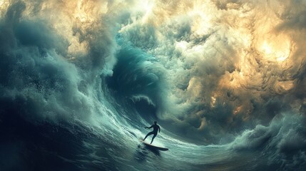 Canvas Print - Surfer Riding a Giant Wave