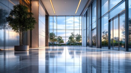 Canvas Print - Modern Lobby Interior with Large Windows