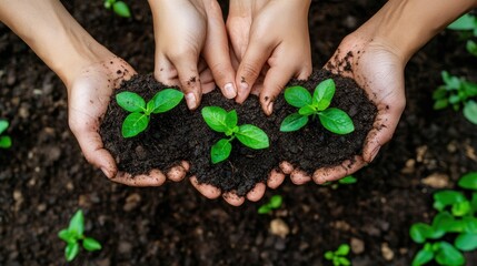 Wall Mural - Hands Holding Young Plants, Symbol of Growth and Renewal