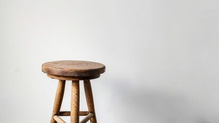 Wooden barstool from behind on a white backdrop.