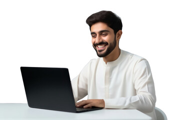 Wall Mural - PNG  Smiling man using laptop