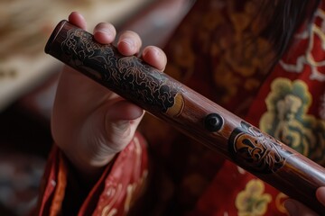 close-up of a traditional chinese flute being played at the mid-autumn festival in malaysia