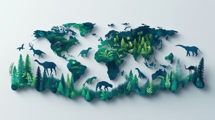 Poster - Extinction clipart with a global map and extinct animal silhouettes on a white background