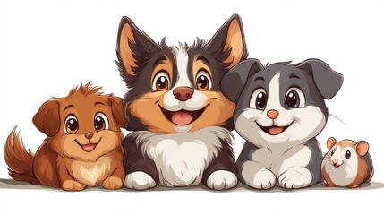 Family pets clipart featuring a cat, dog, and hamster on a white background