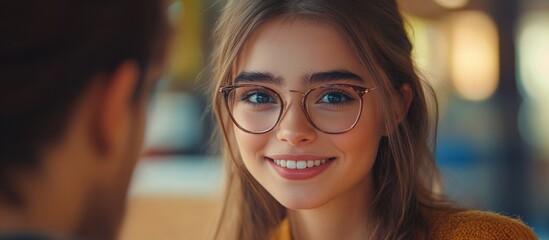 Wall Mural - Smiling Woman in Glasses