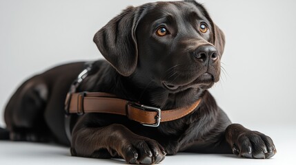 Wall Mural - Guide dog in harness on white background