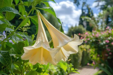 Wall Mural - Tropical flower Brugmansia Versicolor Datura Angel s Trumpet in summer garden