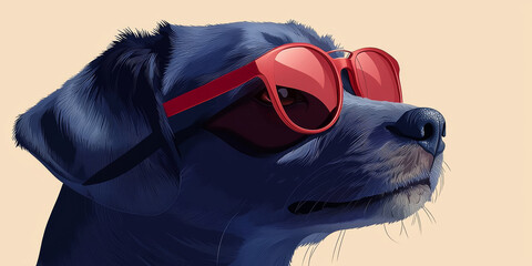 Canvas Print - A cool dog in red sunglasses looks off to the side.