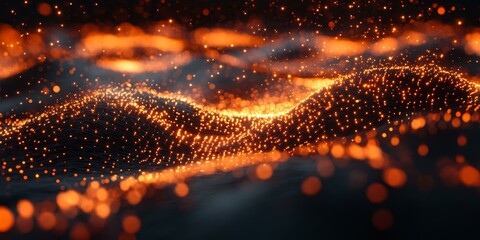 Canvas Print - Orange glowing lights on dark surface.