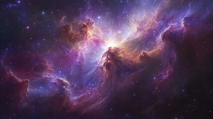 Wall Mural - A stunning view of the cosmos, with stars, nebulas, and swirling colors of deep purples and blues 
