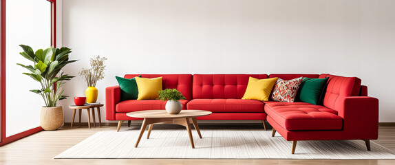 modern living room with red sofa