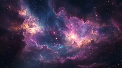 Wall Mural - A stunning view of the cosmos, with stars, nebulas, and swirling colors of deep purples and blues
