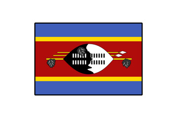 The flag of Eswatini features a bold design with a central black and white shield, flanked by colorful horizontal stripes representing the nation's heritage and identity.