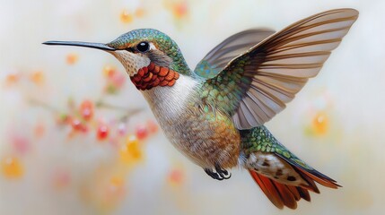 Wall Mural - Ruby hummingbird with its distinct red plumage on a white background