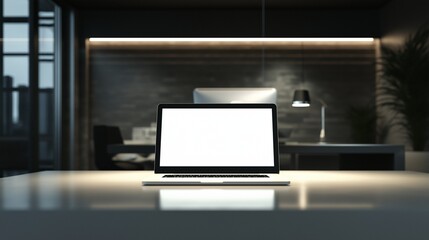 Canvas Print - white laptop on a sleek desk in a modern office